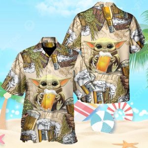 Star Wars Baby Yoda And Beer Wheat Hawaii Shirt
