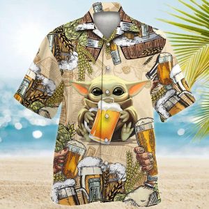 Star Wars Baby Yoda And Beer Wheat Hawaiian Shirt