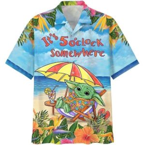 Star Wars Baby Yoda In The Beach It’S 5 O’Clock Somewhere Print Hawaiian Shirt