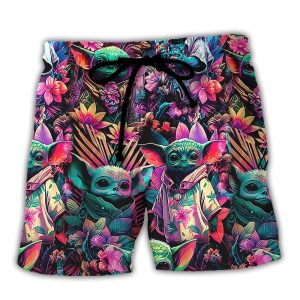Star Wars Baby Yoda Synthwave Cool Trendy KLA Hawaiian Beach Shorts