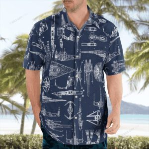 Star Wars Space Ships Motif on Hawaiian Shirt