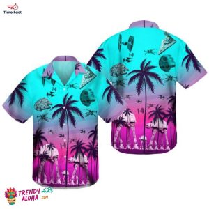 Star Wars Vibrant Pink Neon Themed Casual Hawaiian Summer Shirt