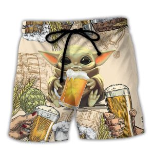 Starwars Baby Yoda And Beer Wheat Trendy KLA Hawaiian Beach Shorts