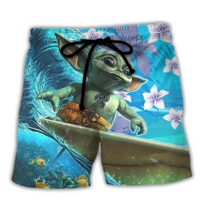 Starwars Baby Yoda Surfing Trendy KLA Hawaiian Beach Shorts