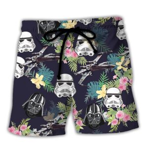 Starwars Darth Vader Stormtrooper Helmet Tropical Pattern Trendy KLA Hawaiian Beach Shorts