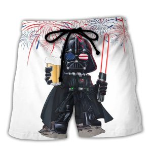Starwars Independence Day Darth Vader With Beer Trendy KLA Hawaiian Beach Shorts