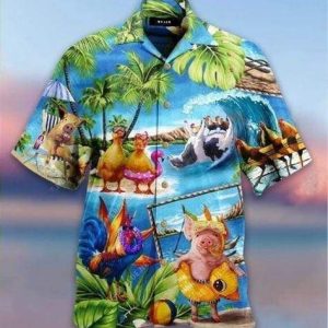 Stay Cool Duck Rooster Pig And Cow Hawaiian Shirt