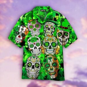 Sugar Skull St Patricks Day Hawaiian Shirt For