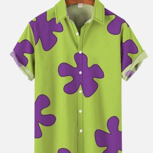 Summer Casual Patrick Star Cartoon Image Printing Short Sleeve KLA Hawaiian Shirt