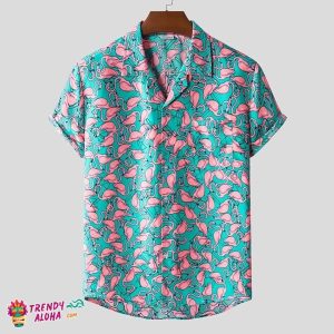 Summer Style Men’s Flamingo Print Hawaiian Shirt in Plus Size