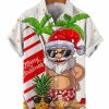 Summer Sunbathing Santa Caus Printing Men’s Shirt, Trendy Hawaiian Shirt For Men