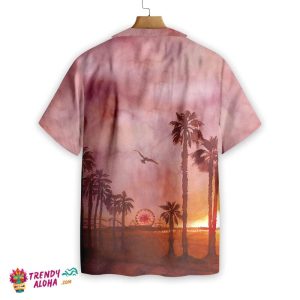 Sunset Santa Monica Pier Canvas Hawaiian Shirt