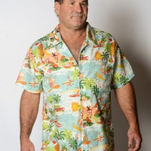 Surfin’ Santa Festive Wave Riding Pattern Hawaiian Xmas Shirt