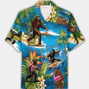 Surfing Bigfoot Trendy Hawaiian Shirt