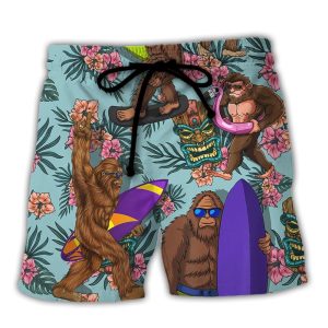 Surfing Funny Bigfoot Eat Sleep Surf Repeat Lovers Surfing Trendy KLA Hawaiian Beach Shorts