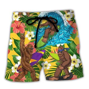 Surfing Funny Bigfoot I Just Want To Go Surfing Drink Beer And Take Naps Trendy KLA Hawaiian Beach Shorts