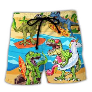 Surfing Funny Dinosaur World’s Okayest Surfer Lovers Surfing Trendy KLA Hawaiian Beach Shorts