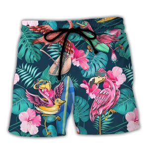 Surfing Funny Flamingo You Can’t Stop The Waves But You Can Learn To Surf Trendy KLA Hawaiian Beach Shorts