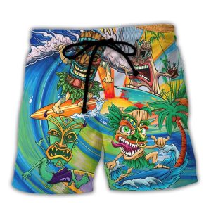 Surfing Funny Funny Tiki Show Me Your Tikis Surfing Lovers Trendy KLA Hawaiian Beach Shorts