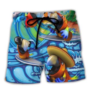 Surfing Funny Parrot Too Much Work Not Enough Surfing Lovers Surfing Trendy KLA Hawaiian Beach Shorts