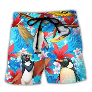 Surfing Funny Penguin Surfing Dad Like A Regular Dad But Cooler Lover Surfing Trendy KLA Hawaiian Beach Shorts