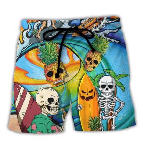 Surfing Funny Skeleton Never Underestimate An Old Guy On A Surfboard Surfing Lovers Trendy KLA Hawaiian Beach Shorts