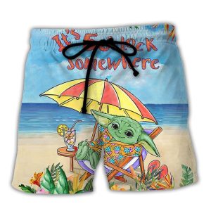 Sw Baby Yoda In The Beach It’S 5 O’Clock Somewhere Print Trendy KLA Hawaiian Beach Shorts