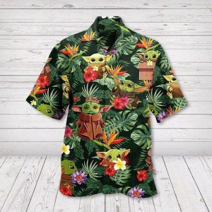 Sw Hawaii Shirt Baby Yoda Grogu Cute Tropical Pattern Green Hawaiian Shirt KLA Shirt