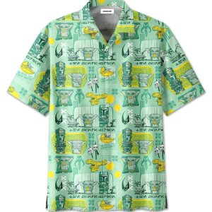 Sw Hawaii Shirt Baby Yoda Mandalorian Tiki Style Green Hawaiian KLA Shirt 2022