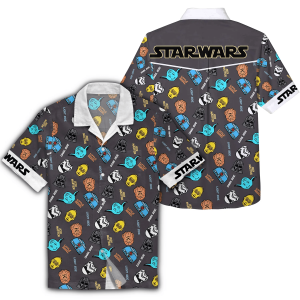 Sw Hawaii Shirt Darth Vader Chewbacca Yoda Heads Pattern Black Hawaiian KLA Shirt