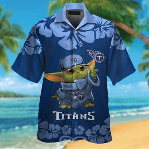Tennessee Titans Baby Yoda Short Sleeve Button Up Tropical Hawaiian Shirt
