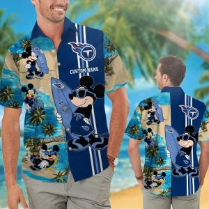 Tennessee Titans Mickey Name Personalized Short Sleeve Button Up Tropical Hawaiian Shirt