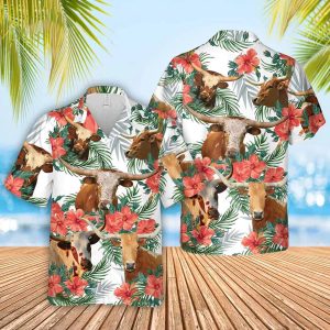 Texas Longhorn Cow Hawaiian Flowers Trendy Hawaiian Shirt, Gift For Farm Clothing, Summer Gift For Men And Women