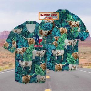 Texas Longhorn Cow Hawaiin Shirt, Cow KLA Shirt For Men, Vintage Hawaii T-Shirt