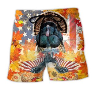Thanksgiving America Happy Turkey Autumn Trendy KLA Hawaiian Beach Shorts