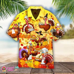 Thanksgiving Chef Turkey Men’s Casual Beach Hawaiian Shirt for Fall