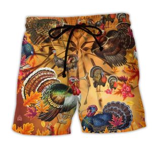 Thanksgiving Happy Wishbone Thanksgiving Trendy KLA Hawaiian Beach Shorts