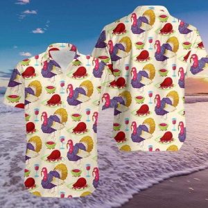 Thanksgiving’s Purple Turkey Theme Vibrant Hawaiian Shirt Design