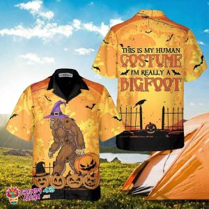 This Is My Human Costume Halloween Hawaiian Shirt, Bigfoot Halloween Shirt, Funny Shirt For Halloween