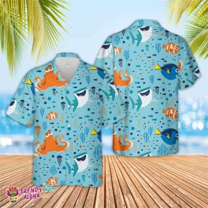 Tide Disney Finding Dory Charact Hawaiian Shirt, Short Sleeve Hawaiian KLA Shirt, Tide Disney Shirt, Tide Disney Birthday Hawaiian