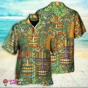 Tiki Mask Tropical Hawaii Sur Board And Palm Leaves, Beach Party Matching Shirt For Couple, Gifts For Bachelor Party, Hawaiian Set Gift
