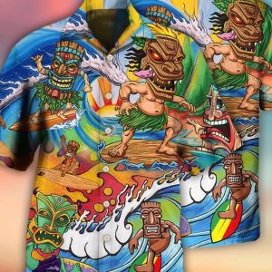 Tiki Surfing Style With Pretty Painting, Hawaii Shirt Party Summer, Bachelor Party Shirts, Anniversary /Birthday/Vacation Gift.