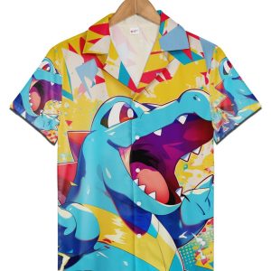 Totodile Pokemon Button Up Hawaiian Shirt Water Type KLA Shirt Beach Shirt