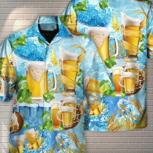 Trendy Hawaiian Shirt Beer Make Everyone Happy, Tropical Beach Shirt Button Down Shirt, Gift For Man, Dad Gift, Hawaiian Set Gift.