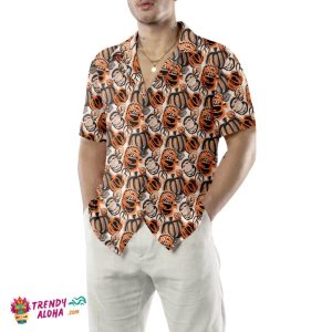 Trendy Painted Thanksgiving Pumpkin Hawaiian Shirt, Thanksgiving Hawaiian Shirt For Men