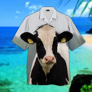 Tropical 3D Dairy Cattle Trendy Hawaiian Shirt, Cow Trendy Hawaiian Shirt For Summer Gifts