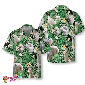 Tropical Alpaca Pattern Hawaiian Shirt, Funny Alpaca Print Shirt For Men & Women