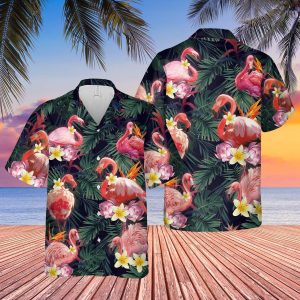 Tropical Flamingo, Flowers, and Palms Hawaiian Shirt