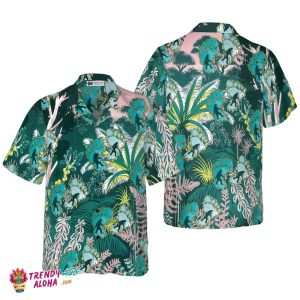 Tropical Forest Bigfoot Hawaiian Shirt, Tropical Floral And Leaves Bigfoot Shirt For Men