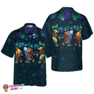 Tropical Funny Beach Bigfoot Hawaiian Shirts For Men, Blue Sasquatch Shirts